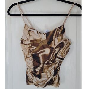 Just Polly Brown Swirl Marble Bustier Crop Tank Top